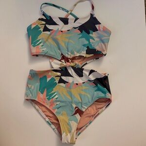 O’Neill Girls One Piece Cut-Out Tropical Print Swimsuit (Size 12)